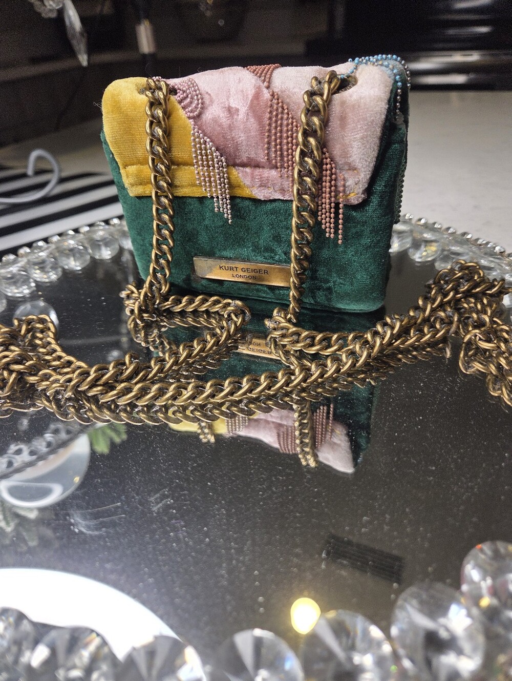 Kurt Griger Mini Fringe Velvet Beaded Chain Shoulder Bag Rare - Picture 5 of 14